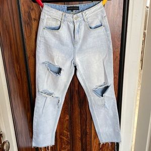 English Factory distressed high waisted light wash denim pants - runs small